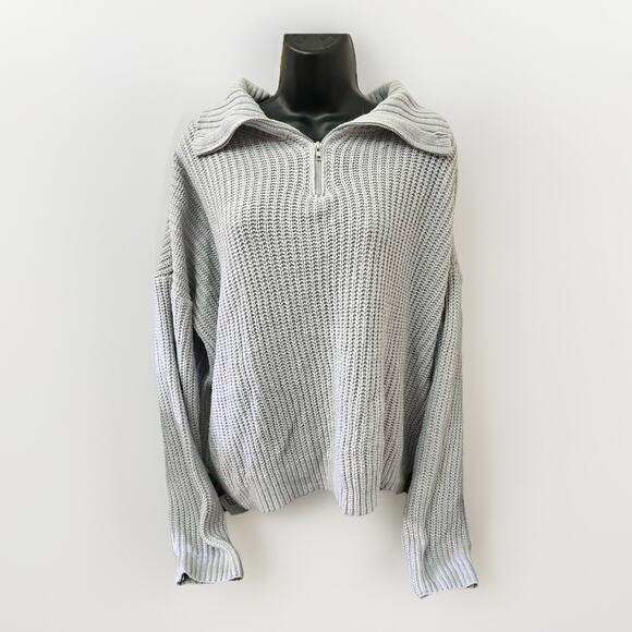 SHEIN Sweaters - SHEIN Women’s Size Medium Gray Half Zip Chunky Knit Sweater Collared Pullover